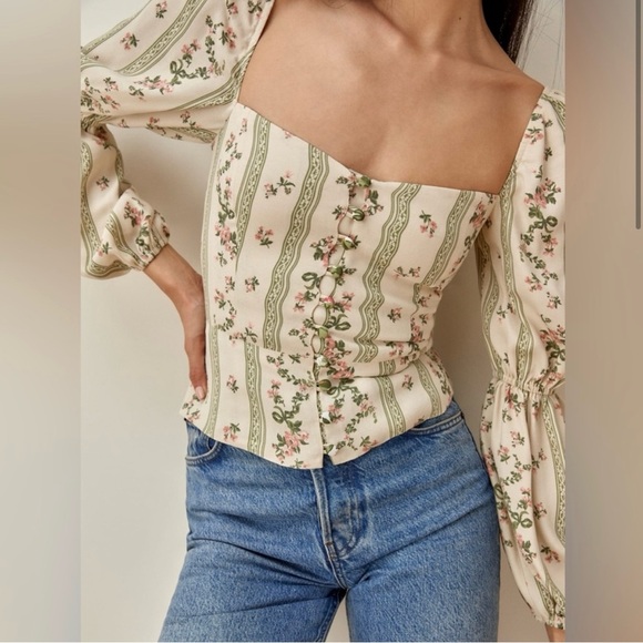 Reformation Cera Puff Sleeve Long Sleeve Top Size 4 - Picture 3 of 9